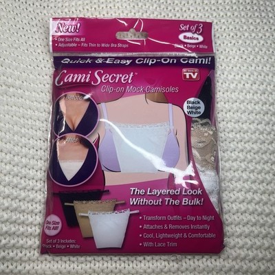 Cami Secret Clip On Mock Camisoles Set Of 3 Black Beige White New In Package