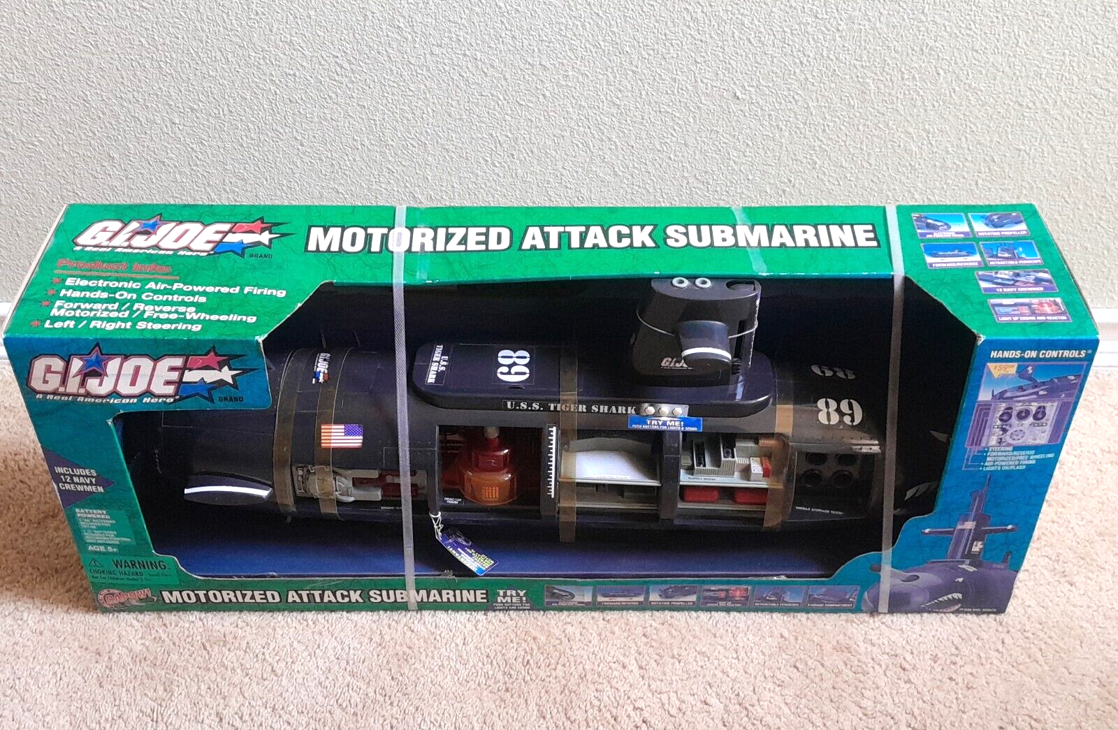 NEW Vtg 2003 G.I. JOE U.S.S. Tiger Shark Motorized Submarine 33" Lights &amp; Sounds