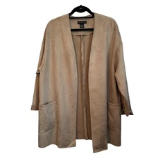 Joan Vass New York Women's Open Front Duster Coat Tan XL Polyester Spandex