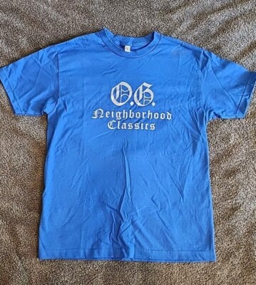 Neighborhood Customs T Shirt Size M Blue Metalic Print Custom Car Shop Shirt 