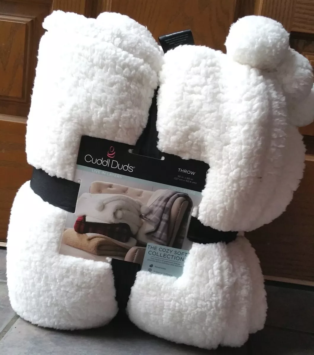 50 Cuddl Duds Cozy Soft Sherpa Throw Blanket Reversible Ivory Pom