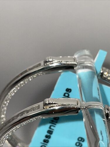 Real Moissanite Hoop Woman’s Earrings 925 Silver 2.85 CTW VVSD Color 1 5/8” 658 - Picture 4 of 10