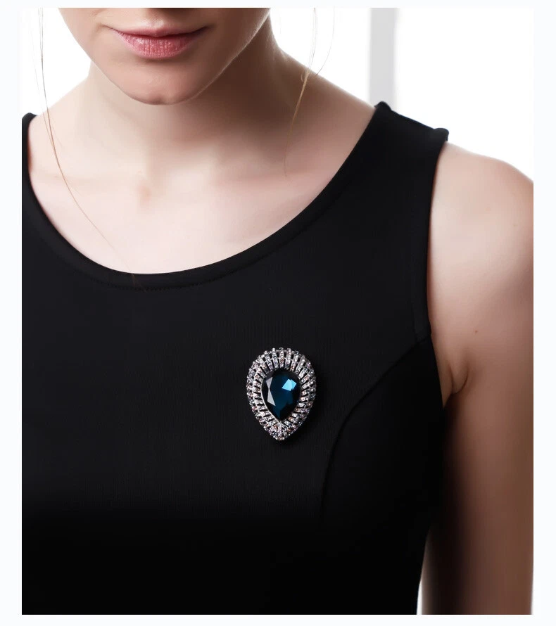 Deluxe Brosche Kette Feder Anhänger Crystal Kristalle 18K Weißgold vergoldet - Bild 4 von 4