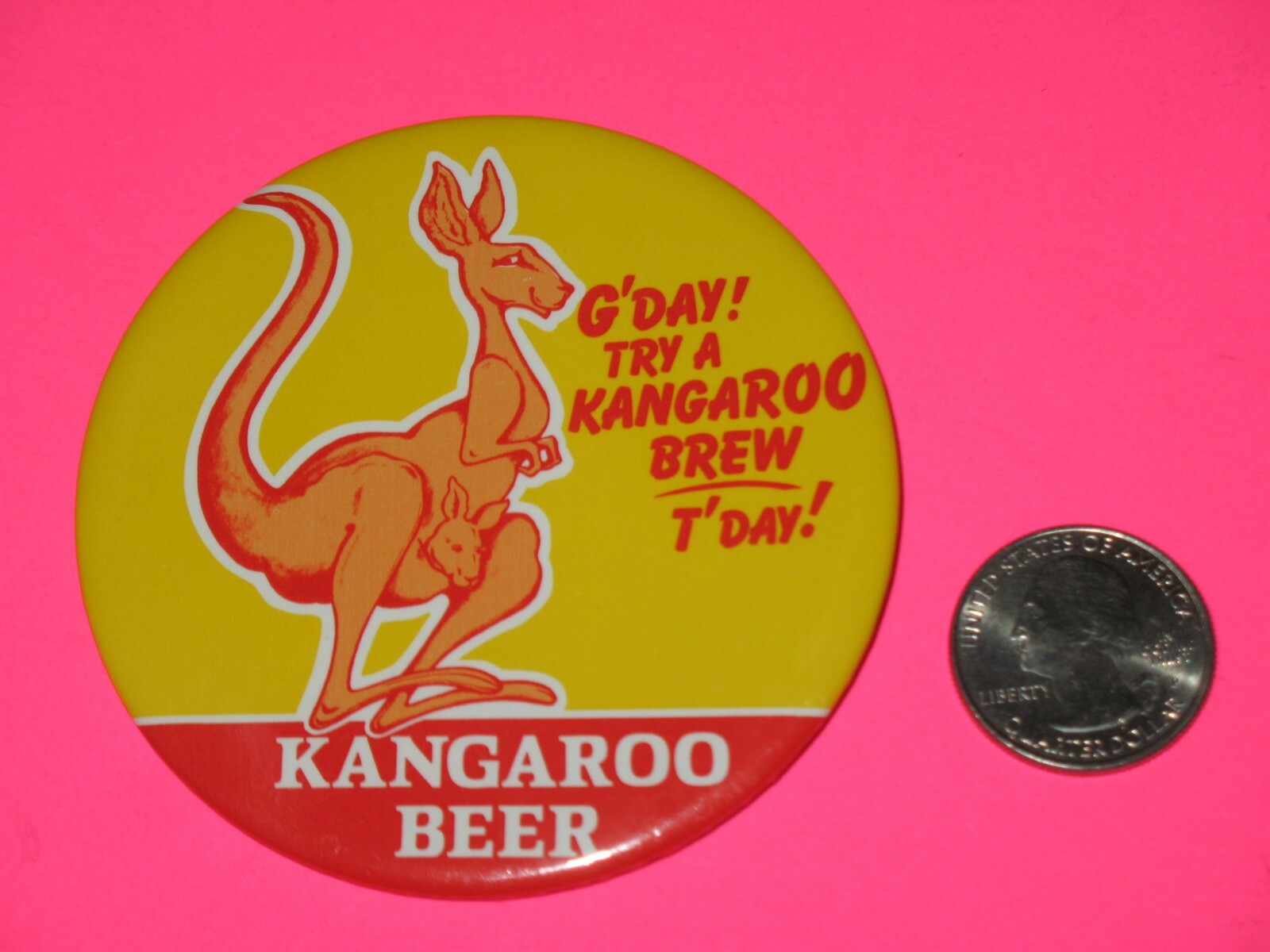 KANGAROO BEER G'DAY TRY A KANGAROO BREW PINBACK, PIN, BUTTON 3" NEW eBay