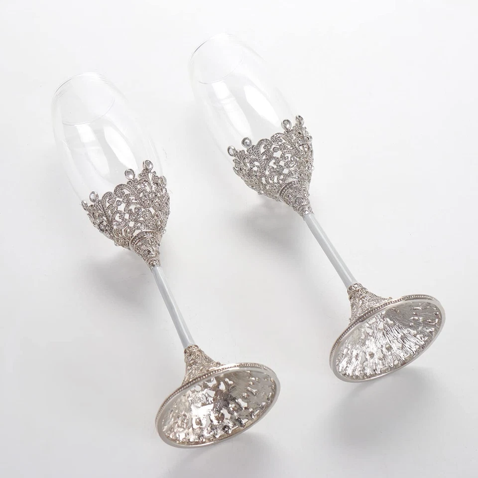 Juego de flautas de champán de cristal Lasody - Copas de boda para novia y novio - Toa... Foto 3 de 4