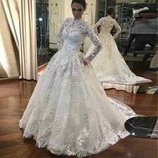 Boho Wedding Dresses High Neck Long Sleeves Lace Appliques Bridal Gowns Marriage