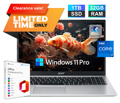 2024 Acer Aspire Laptop 15.6'', 4.7GHz Intel i7, 32GB RAM & 1TB SSD, Win 11 Pro