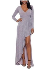 Betsy  Adam Long Long Sleeve Glitter Knit Gown Granite