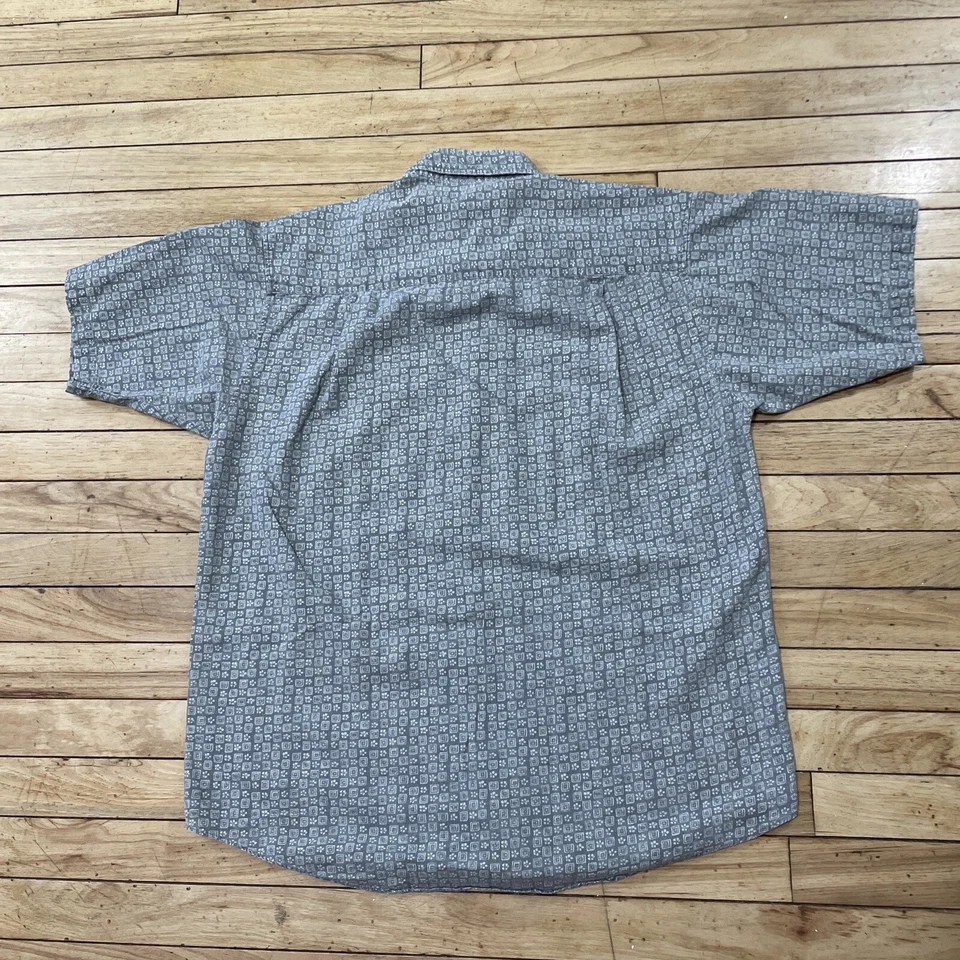 Camisa De Colección CHEROKEE Abotonada Hombres M Gris Occidental Geométrica Floral Retro Abuelo Foto 2 de 4