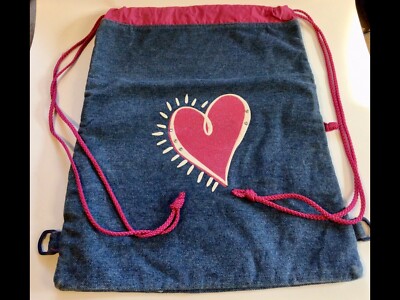 Drawstring Bag Purse Backpack Satchel Glitter Heart W/Zipper 