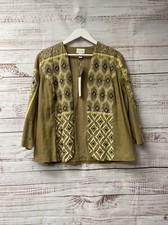 NWT Chicos Size 2 Diamond Artisan Embroidered Linen Open Front Jacket WD2-19