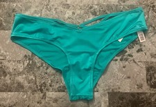 NWT VICTORIA'S SECRET TEAL SATIN SMOOTH STRAPPY BACK GOLD RING CHEEKY PANTIES