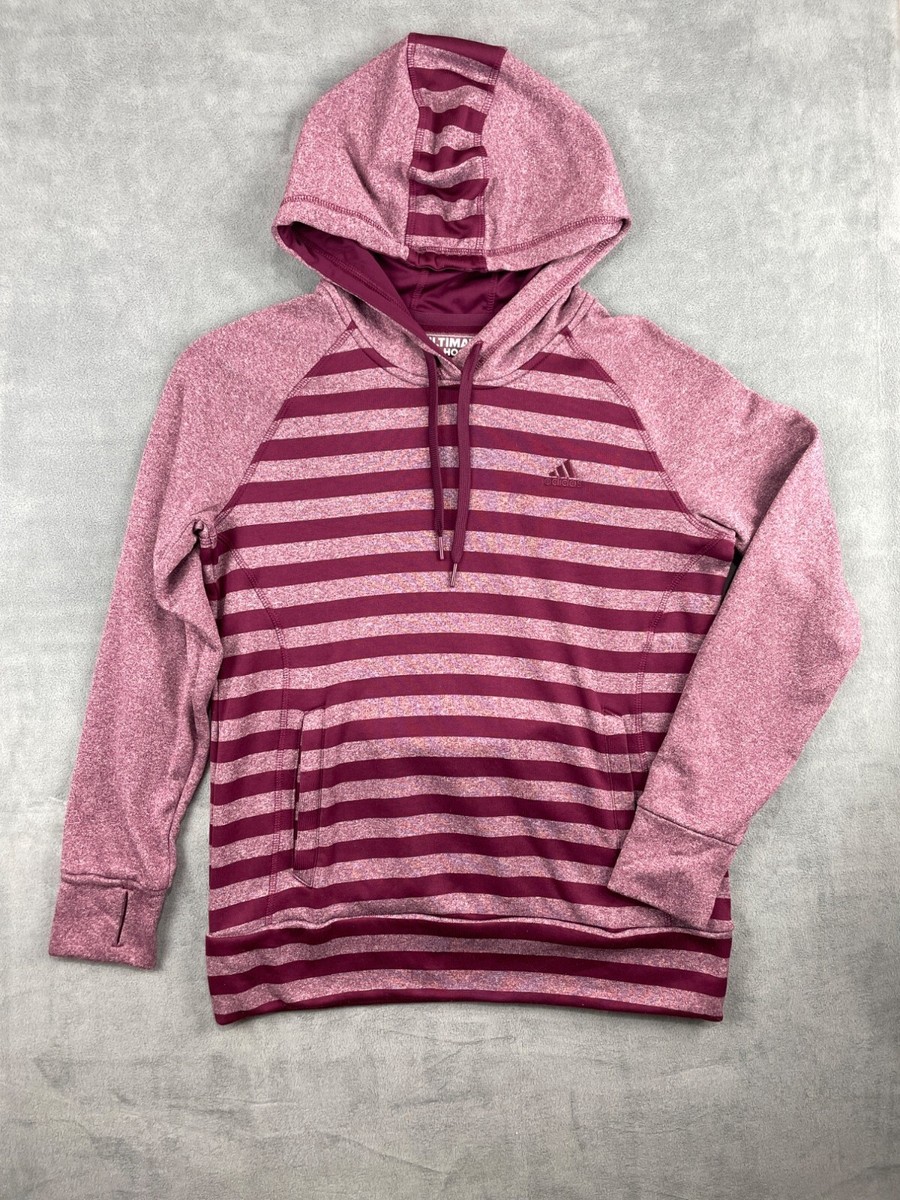 Adidas Ultimate Hoodie Sweatshirt Womens M Maroon Striped