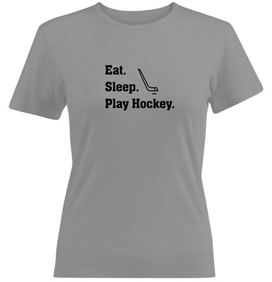 Play Hockey Juniors Girls Women Tee T-Shirt Print Gift Shirts Sports Eat Sleep