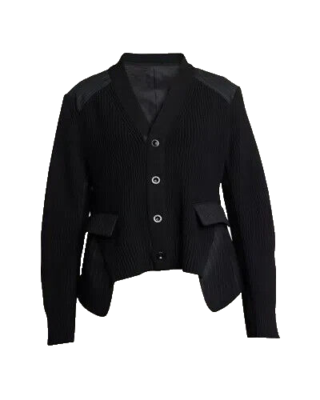 NEW SACAI Hybrid Chalk Stripe Ribbed Wool Blazer Cardigan In Black