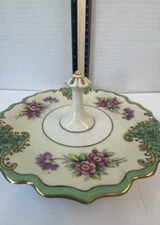 Noritake  Round Serving W  Handle Mint Green Flower Gold Tidbit Candy Dish