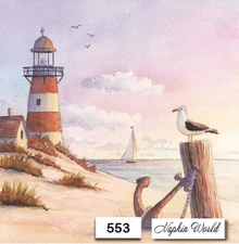 (553) TWO Individual Paper LUNCHEON Decoupage Napkins - LIGHTHOUSE BEACH OCEAN