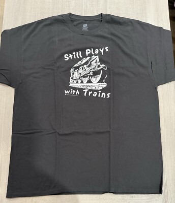  Still Plays With Trains  Black T-Shirt Size 2XL Electric Model Train Collector