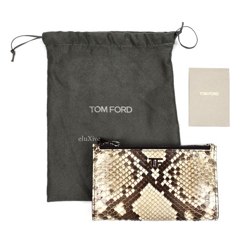 NWT $950 TOM FORD Beige Brown Exotic Python Snakeskin Mini Clutch Bag AUTHENTIC