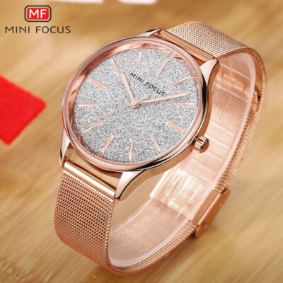 MINI FOCUS Women's Girls Fashion Mesh Steel Band Elegant Dial Quartz Wristwatch