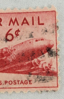 United States Postage ~ AIR MAIL ~ Red 6₵ Cent Stamp ~ Cancelled