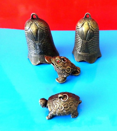 AHANDMAKER Feng Shui Glocken Set - 2 Messing Glücksglocken Mit Kaisermünzen Für Zuhause