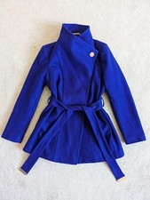 Ted Baker Ink Blue Paria Short Button Belted Wool Wrap Coat Uk 10, Tb 2 Rrp £275