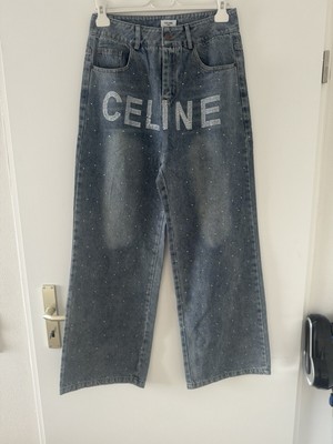 Celine, ausgestellte Jeans mit Strasssteinen, Logo, M 38