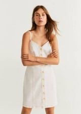 Mango Denim White Stitched Mini Dress