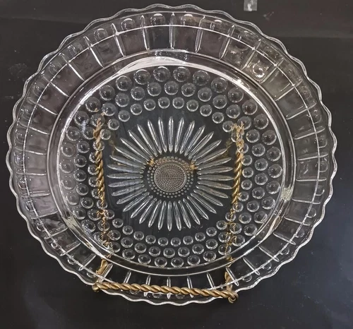 Vintage Federal Glass Sunflower Pressed 11.25” 3 Footed Cake Plate