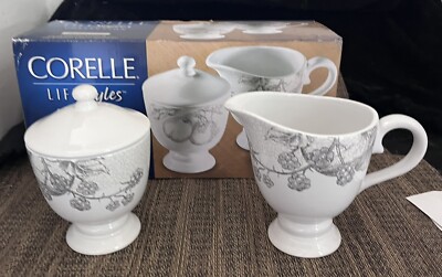 NEW IN BOX - Corelle Lifestyles:   ANTIQUE LINEN  -- Creamer & Sugar Bowl Set