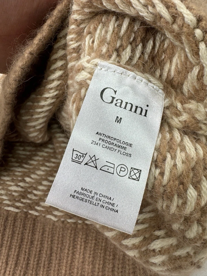 Suéter feminino Anthropologie Ganni fio dental listra espinha de peixe lã M angorá - Imagem 4 de 4