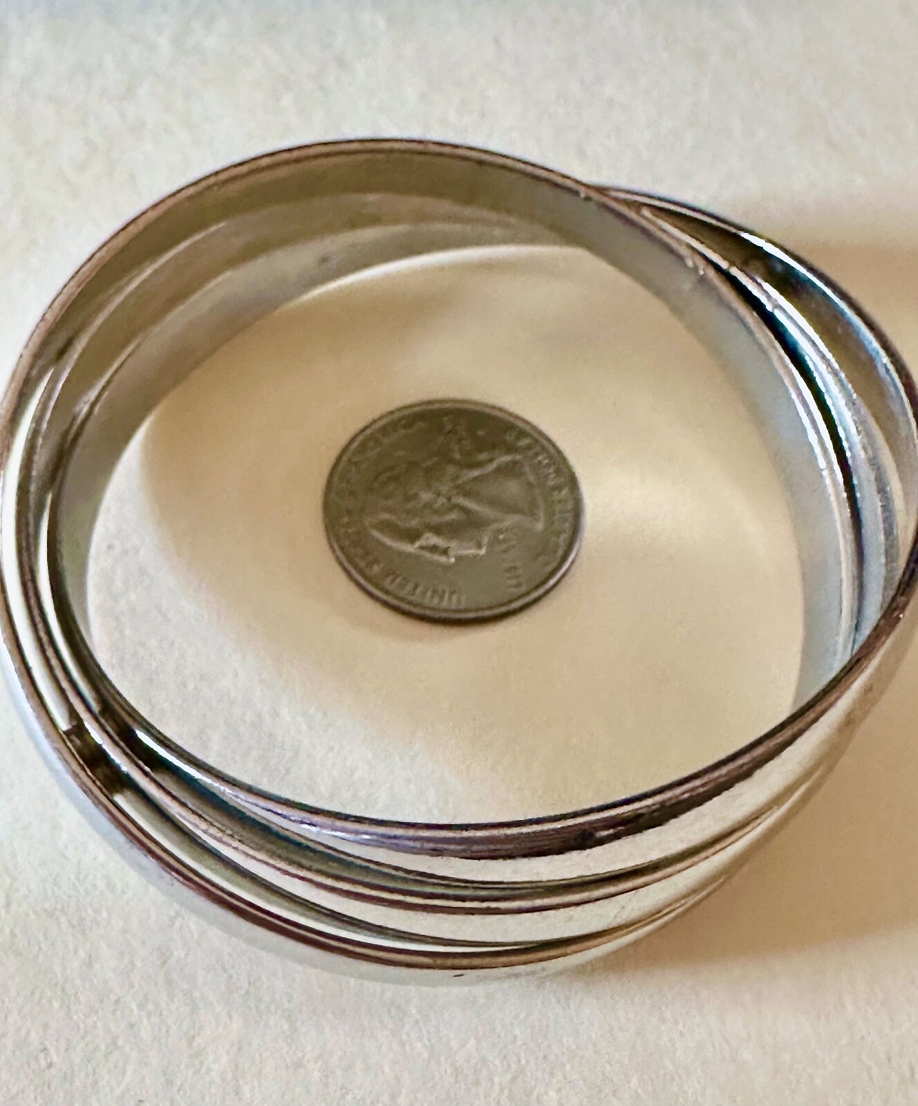 Bangle Stack 3 Shiny Silver Tone Joined Bracelets… - image 3