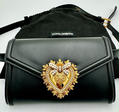 国内発 DOLCE & GABBANA Devotion ブラックレザーハンドルバッグ DOLCE & GABBANA DEVOTION LEATHER BLACK BELT BAG | eBay