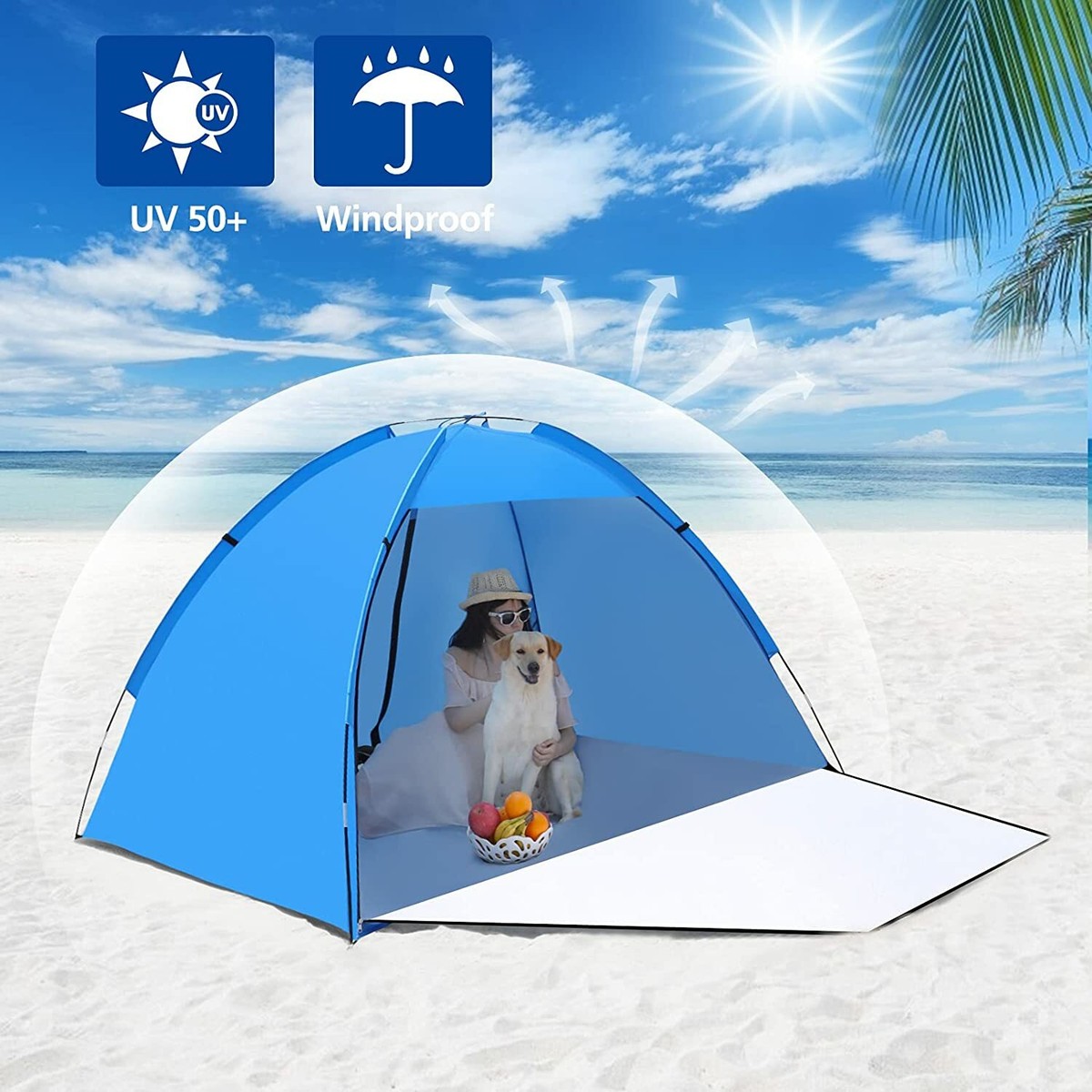 Tente De Plage 3 Places – Double Porte, Protection UPF 50, Neuve