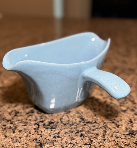 VTG MCM Frankoma Pottery Robin’s Egg Blue 2 Side Pour Gravy Boat with Handle 6S - Picture 2 of 12