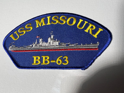 US NAVY USS MISSOURI (BB-63) HAT PATCH MEASURES 5 AND 1/4 X 3 INCHES