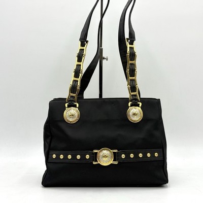 Auth Gianni Versace Sunburst Nylon Shoulder Bag Black 2Y5503