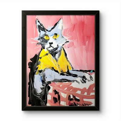 Aleph Original Art Cat2 14x11 Neo Expressionism Original Artwork on Canvas