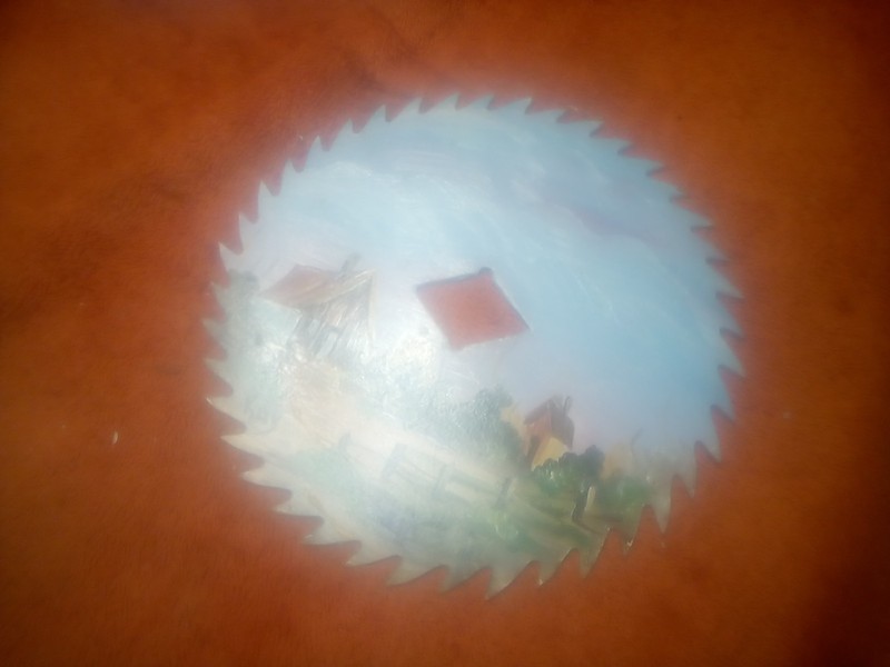 Hand Painted Saw Blade Wall Art – Original Folk Art on Metal 6."Circular Blade –