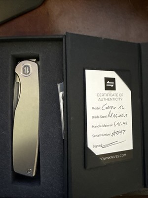 Craig Brown Knives Cortex XL #597 Magnacut Blade Plain Jane Titanium Scales