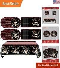 41pcs Pirate Tableware Set Includes 20 Plates, 20 Npkins and 1 Tablecloth, Pi...