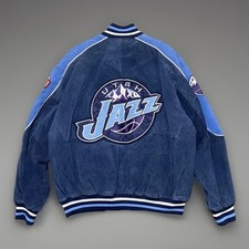Vintage Utah Jazz Suede Leather Coat G-III Carl Banks Men's Size XL NBA Y2K Rare