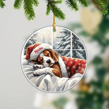 Personalized Beagle Dog Sleeping Christmas Ornament, Beagle Christmas Ornament