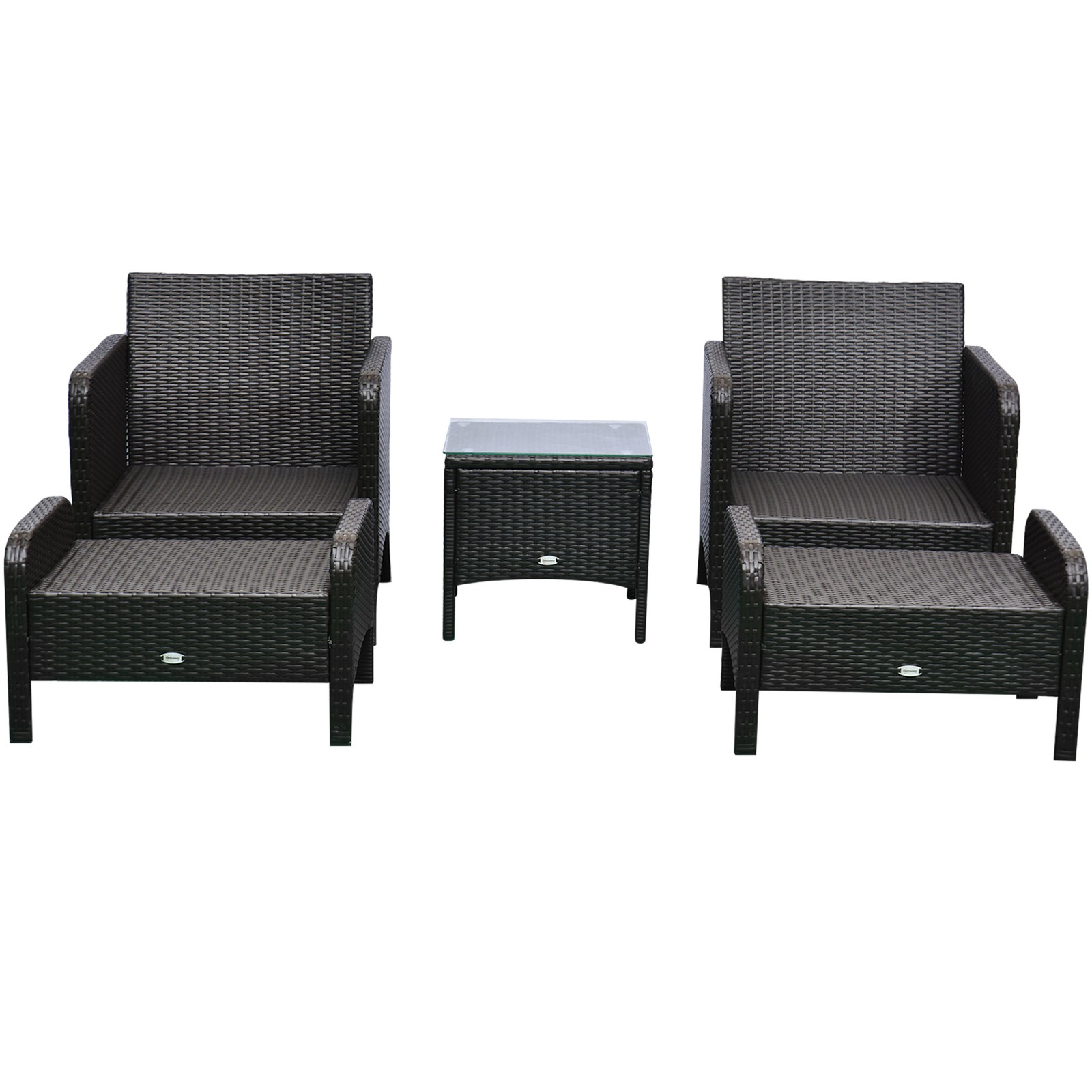 5-Piece Outdoor Rattan Patio Conversation Set – Chairs, Ottomans & Glass Coffee thumbnail 7