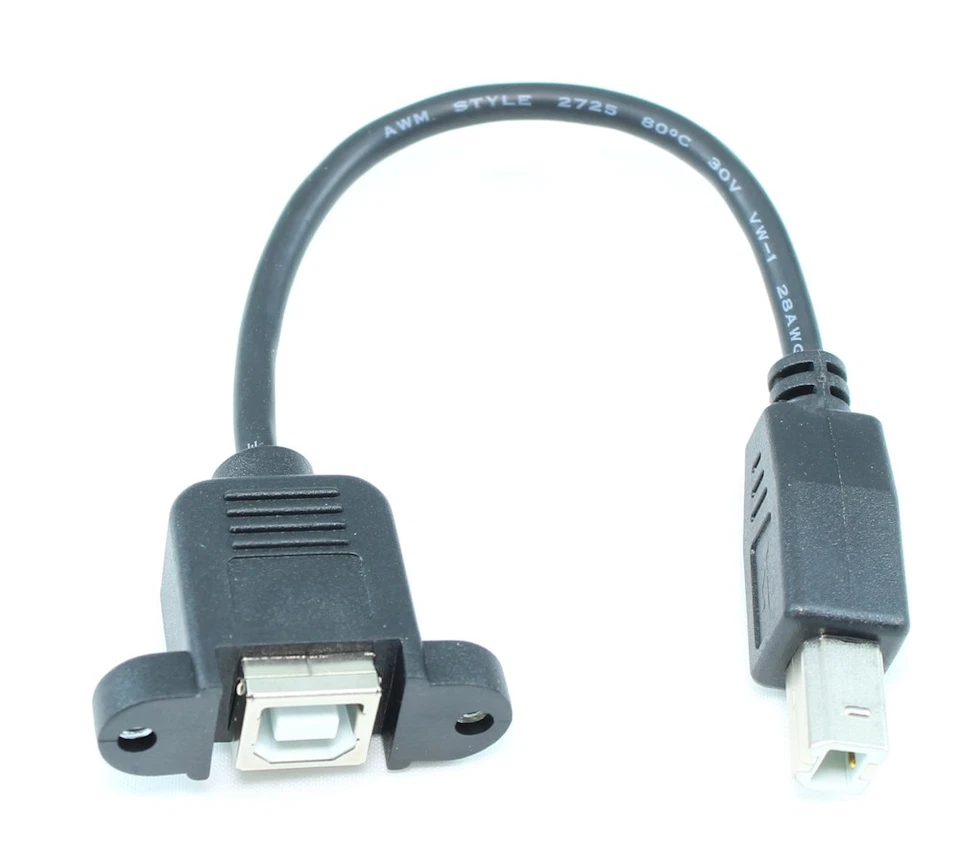 6inch USB 2.0 Type B Male to B Female PANEL MOUNT Cable - Image 2 of 2