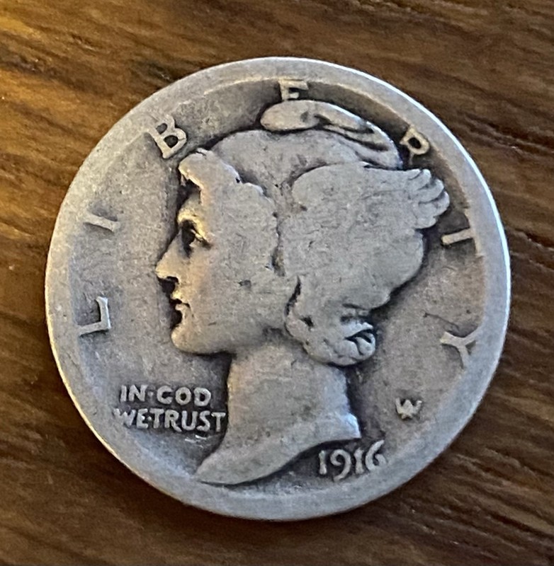1916 Mercury Dime Philadelphia First Year Issue WWI Era Silver Winged Liberty