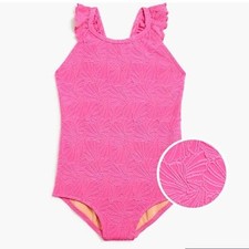 J. Crew Crewcuts Vibrant Pink Girls' ruffle-strap one-piece shell swimsuit NWT