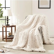 Chunky Knit Blanket Throw,Soft Chenille Yarn Throw Blanket 50x60  Handmade Cab...