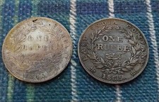 1835 & 1840 East India Company One Rupee coins. Victoria & William